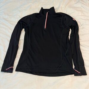 Moncler Black Quarter-Zip Top with Red and White Accents